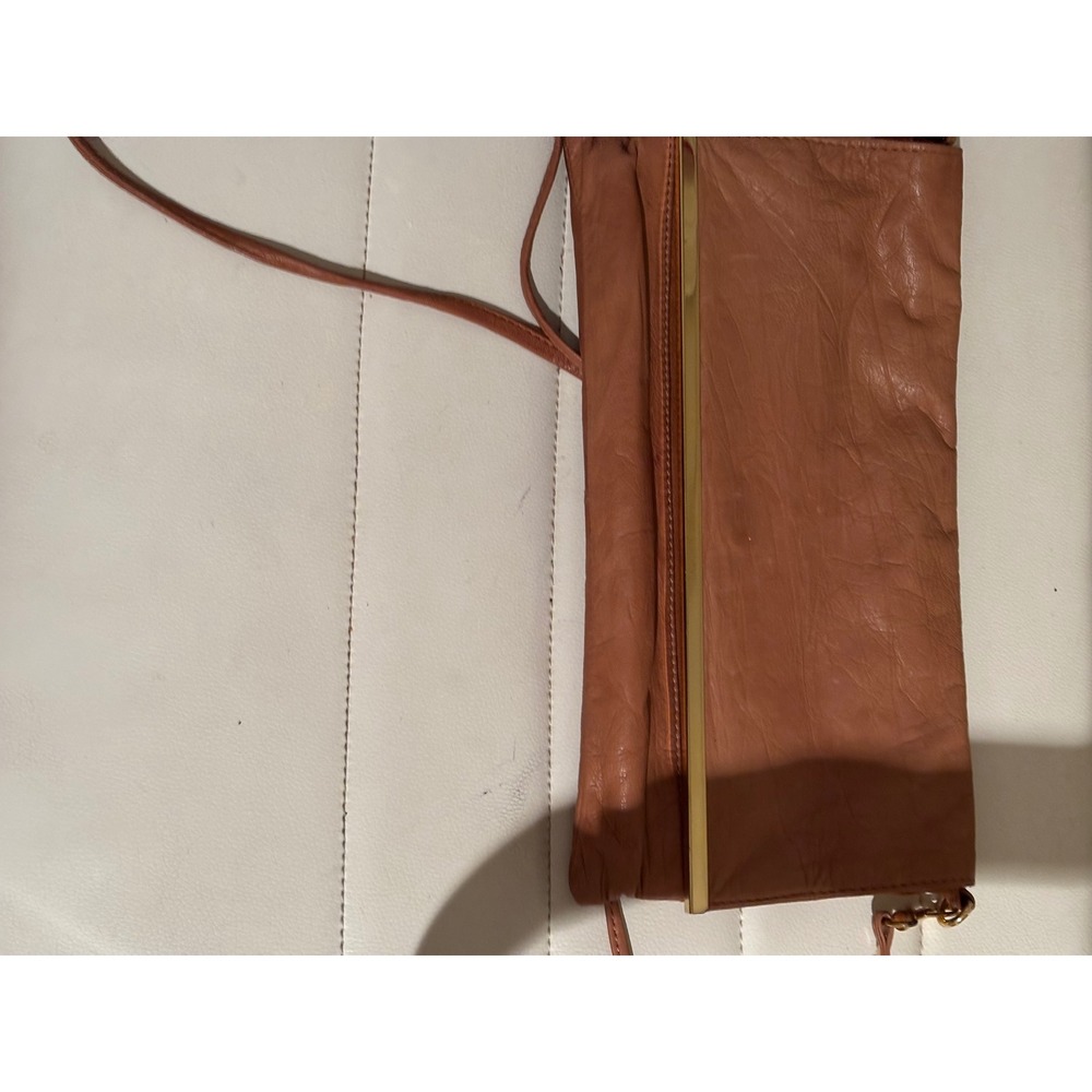 Topshop Womens Tan Real Leather Crossbody Bag Suede Trim Gold Bar 24C07DTAN